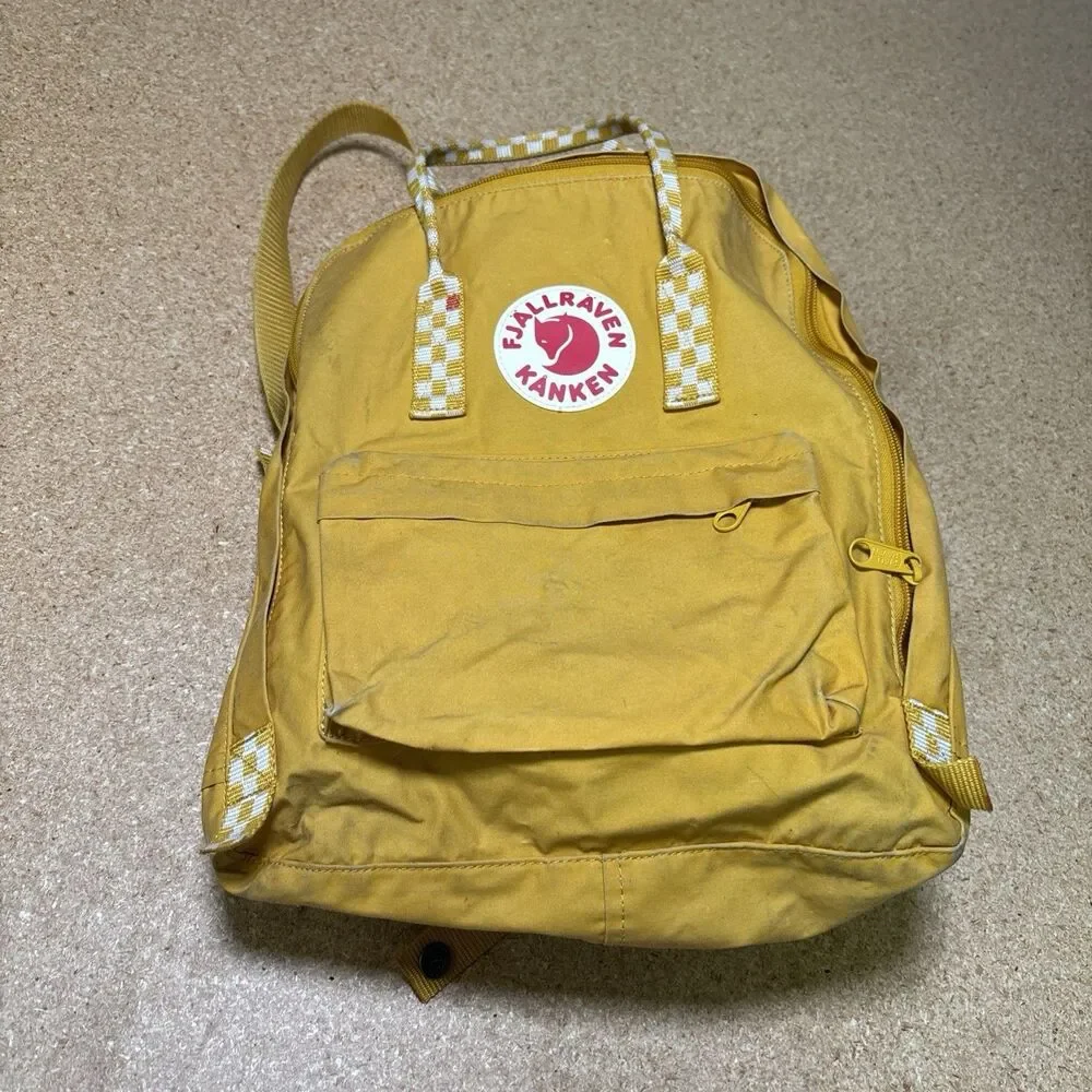 Fjallraven Kanken Backpack Yellow Distressed Worn Classic Bag